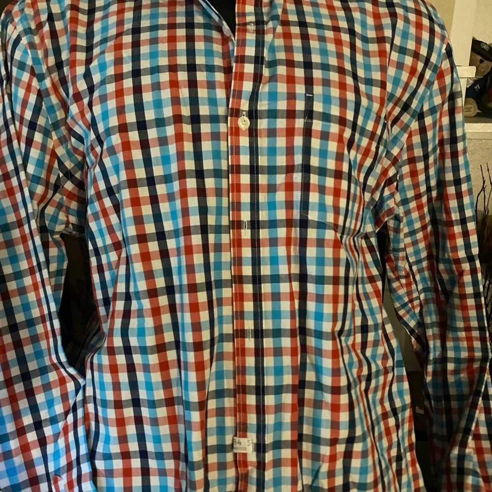 Express Men's Red, Blue & White Plaid Button-Down Shirt